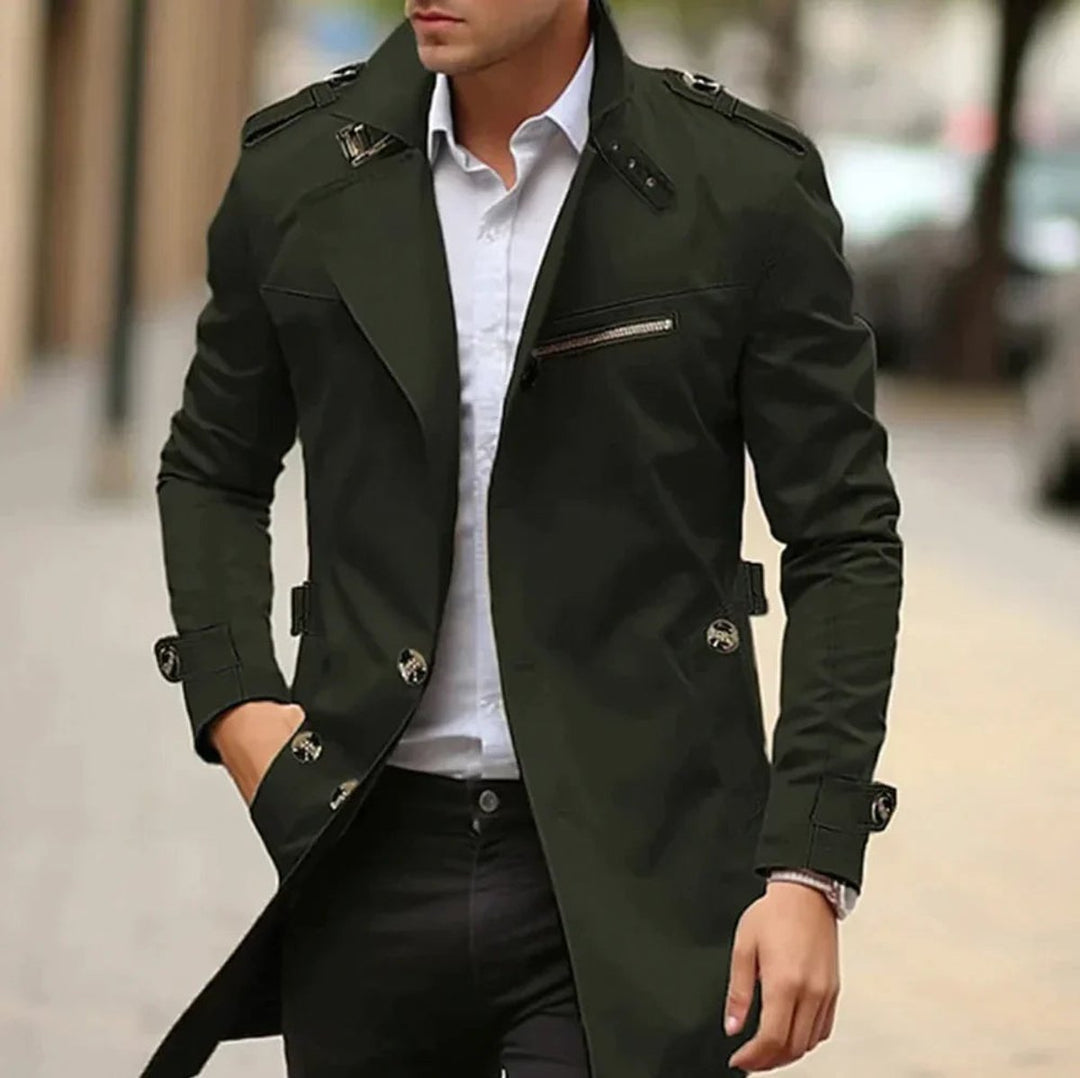 Herren Mens Wool Coat Eleganter Slim-Fit Trenchcoat - Grün