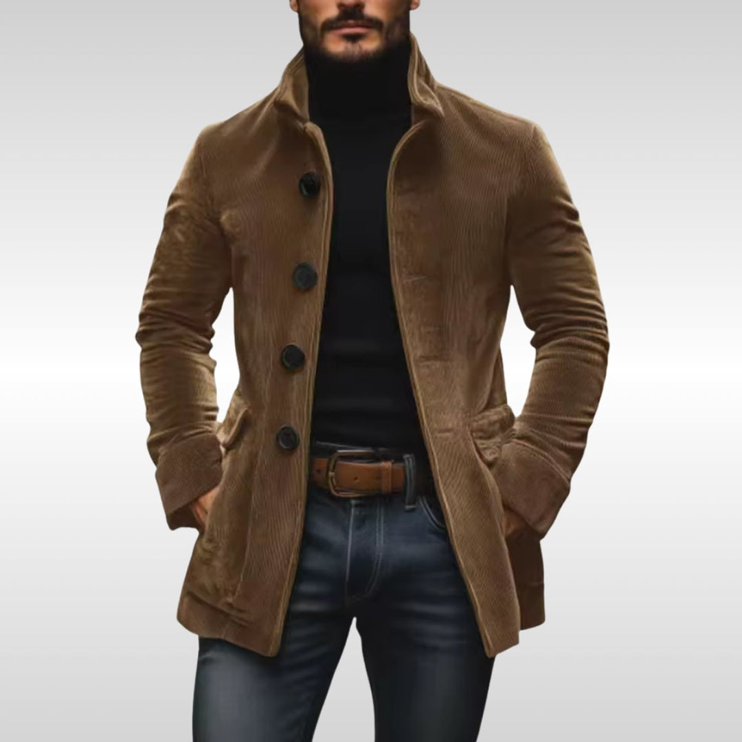 Herren Mens Wool Coat Slim-Fit Cord Winterjacke mit Knöpfen - Hellbraun