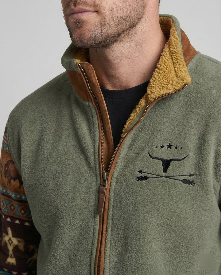 Herren Merino-Fleece Western-Bomberjacke mit Sherpa-Kragen
