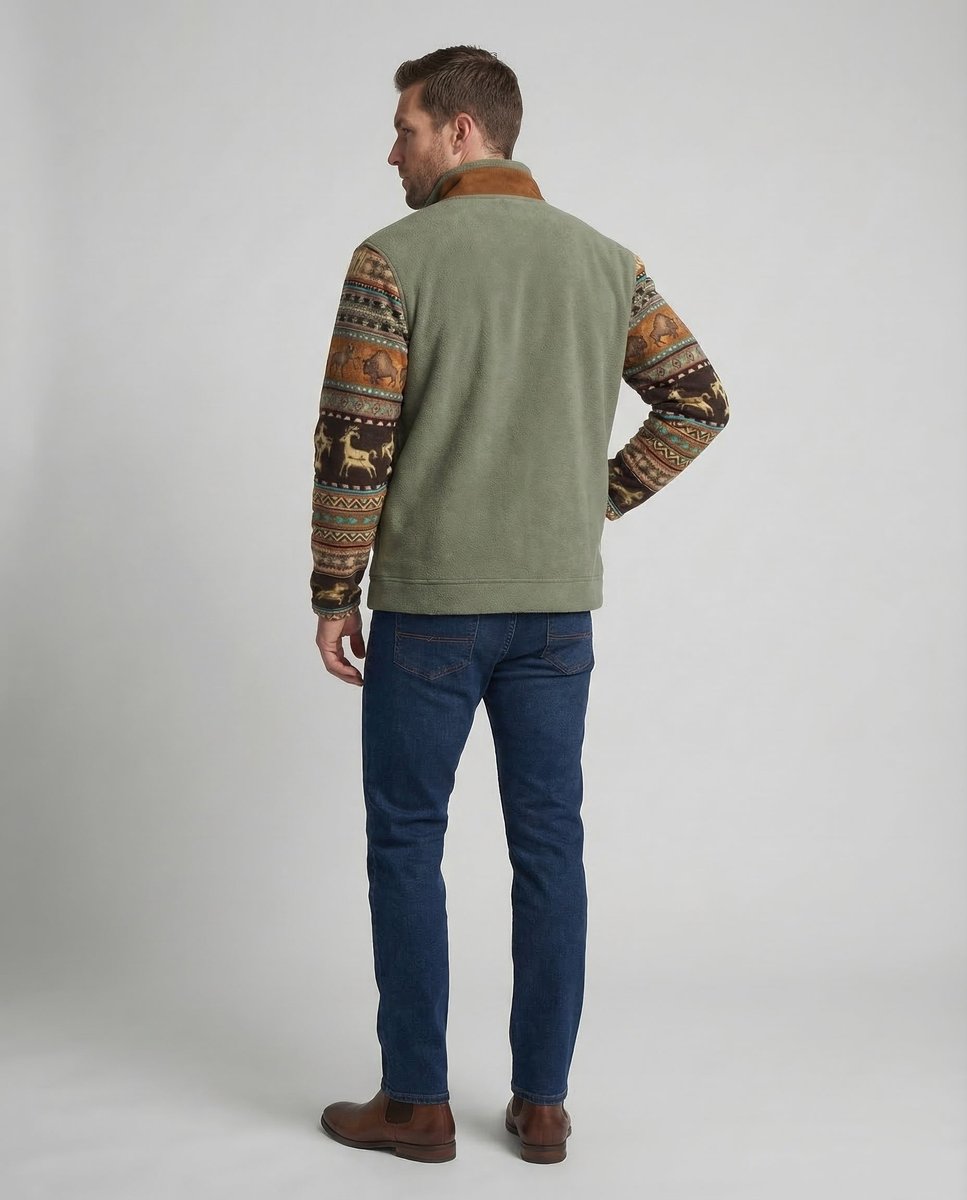 Herren Merino-Fleece Western-Bomberjacke mit Sherpa-Kragen