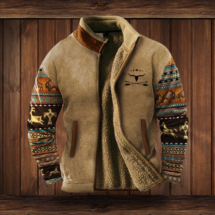 Herren Merino-Fleece Western-Bomberjacke mit Sherpa-Kragen - Braun 2