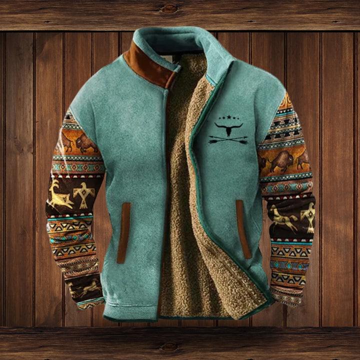 Herren Merino-Fleece Western-Bomberjacke mit Sherpa-Kragen - Blau 2
