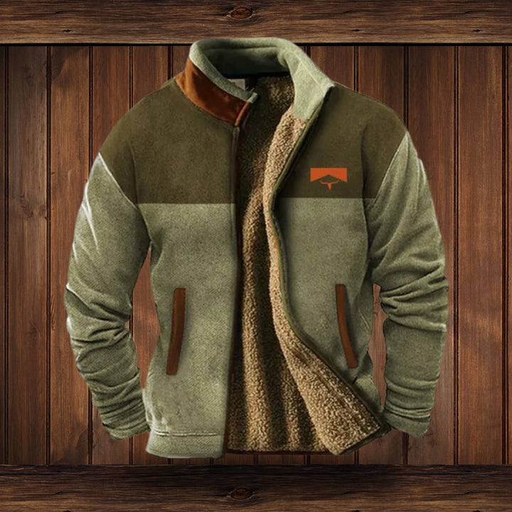 Herren Merino-Fleece Western-Bomberjacke mit Sherpa-Kragen - Grün