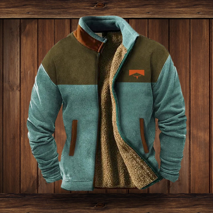 Herren Merino-Fleece Western-Bomberjacke mit Sherpa-Kragen - Blau