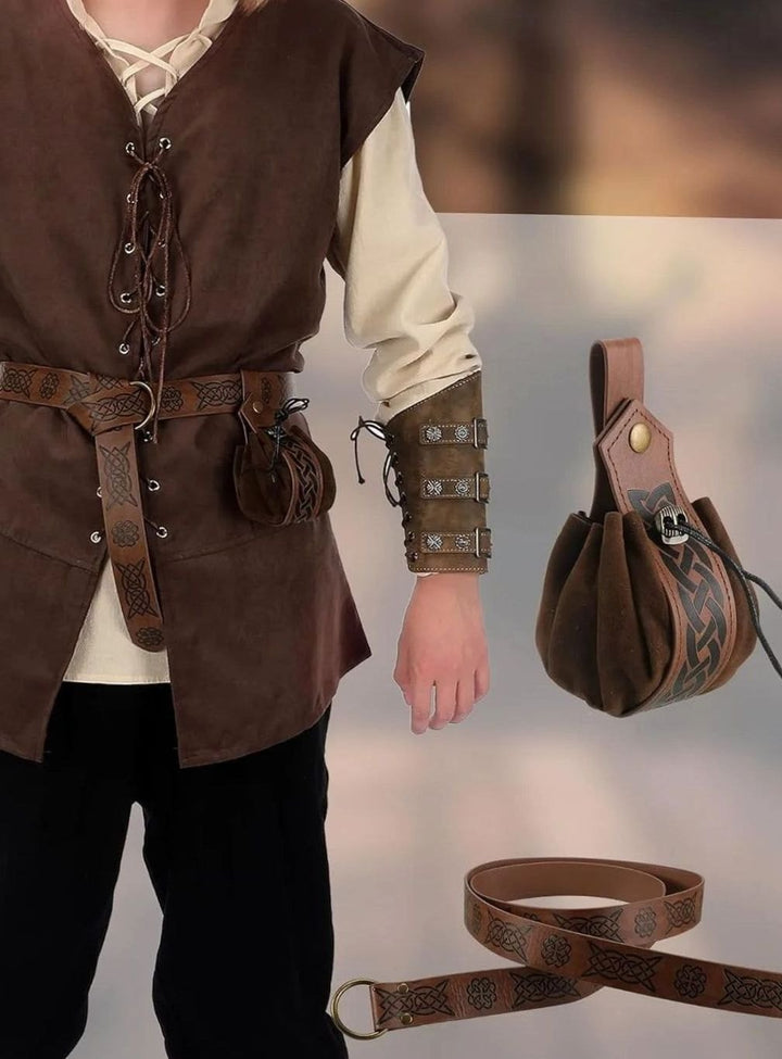 Herren Mittelalter Kostüm Set Schnür-Hemd Weste Hose Accessoires