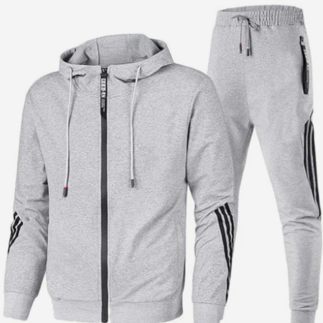 Herren Modernes Streetwear-Hoodie-Set Zweiteiliger Kapuzenjacke Jogginghose - Grau