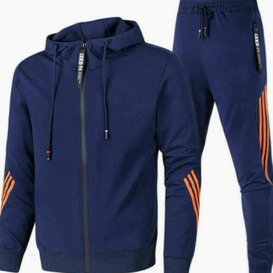 Herren Modernes Streetwear-Hoodie-Set Zweiteiliger Kapuzenjacke Jogginghose - Marineblau