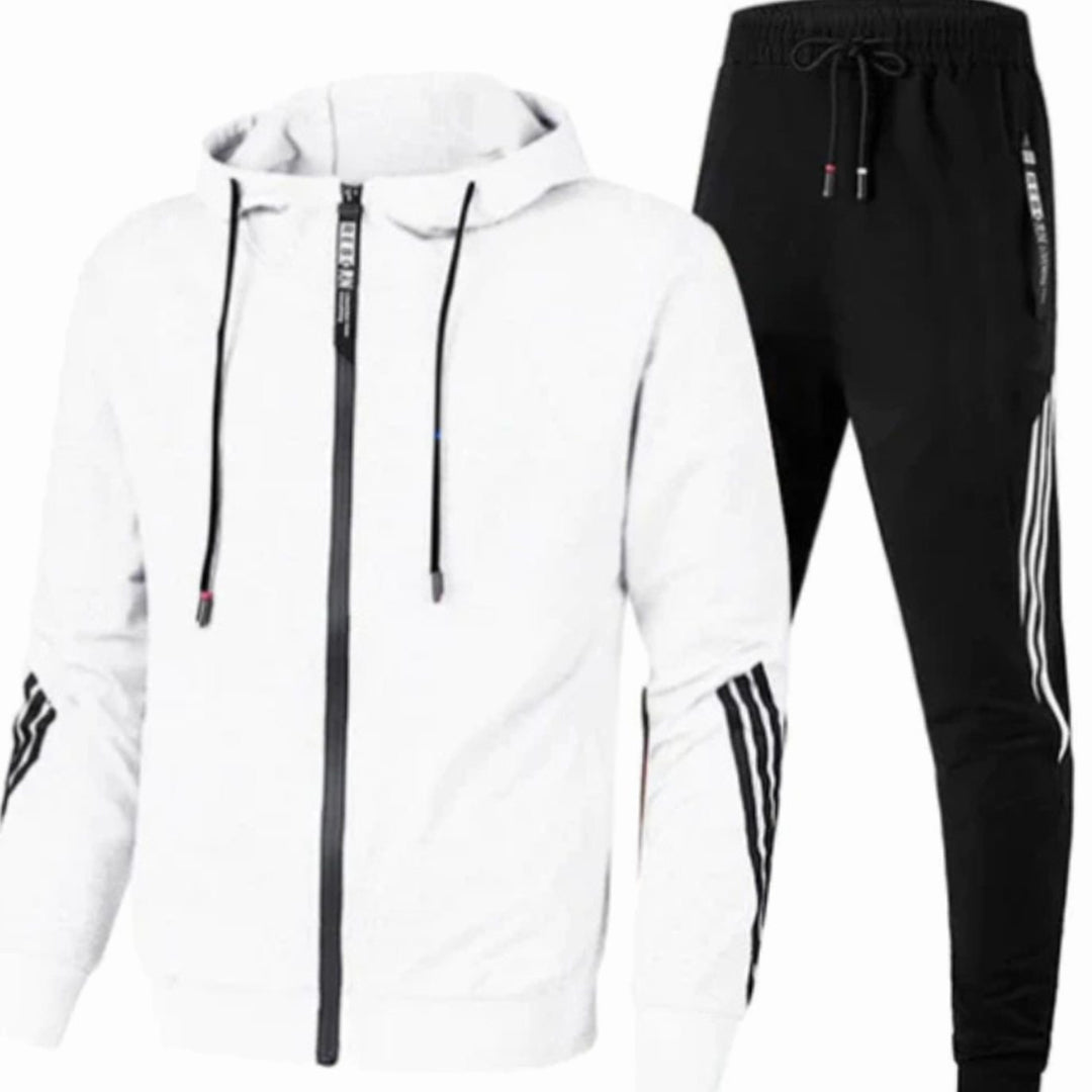 Herren Modernes Streetwear-Hoodie-Set Zweiteiliger Kapuzenjacke Jogginghose - Weiß