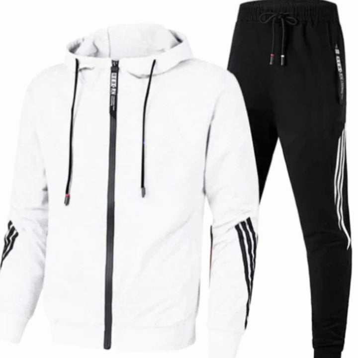 Herren Modernes Streetwear-Hoodie-Set Zweiteiliger Kapuzenjacke Jogginghose - Weiß