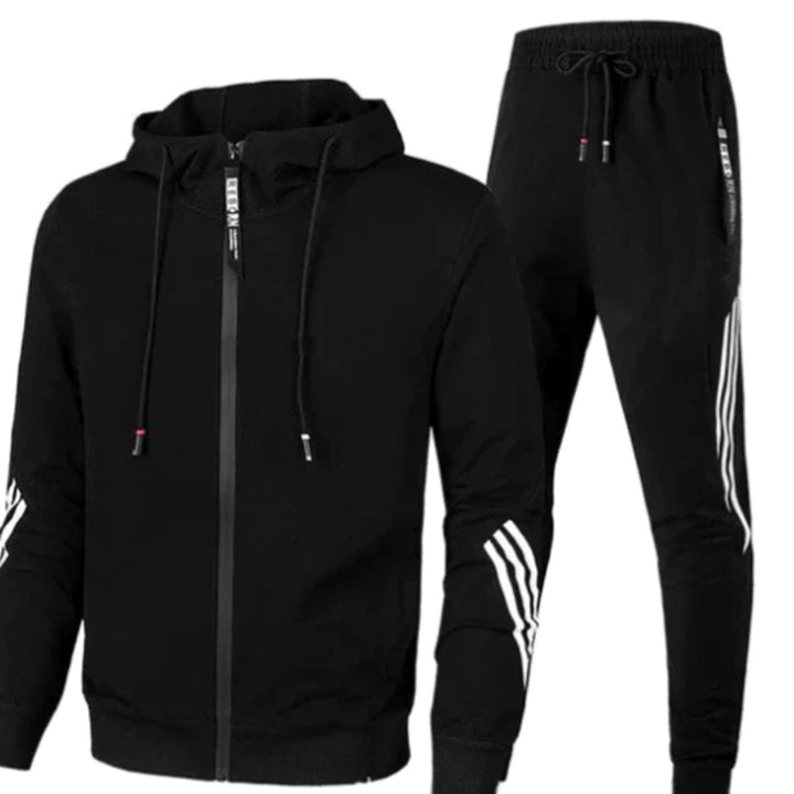 Herren Modernes Streetwear-Hoodie-Set Zweiteiliger Kapuzenjacke Jogginghose - Schwarz