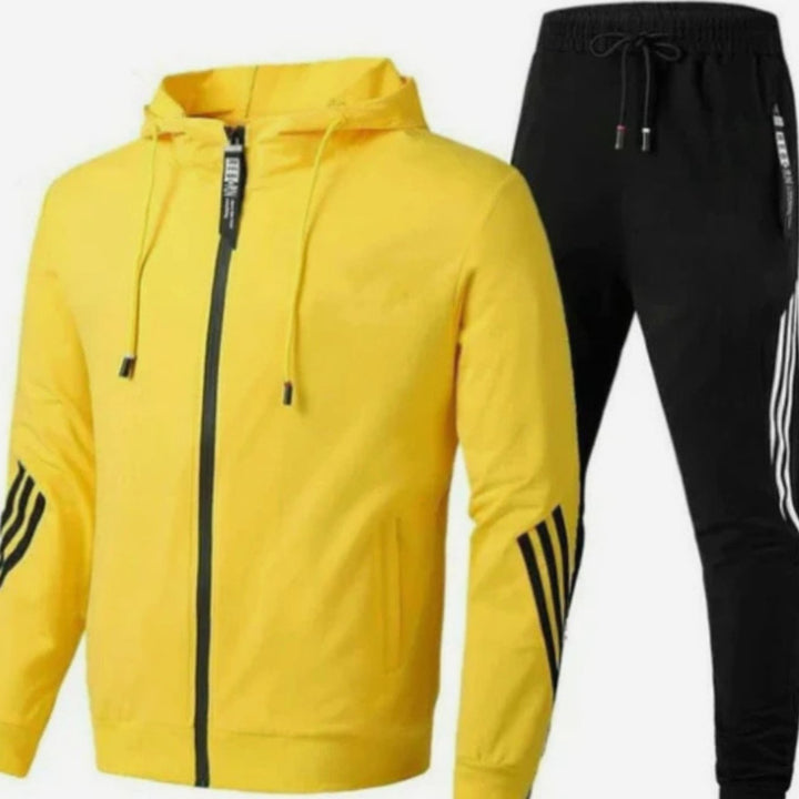 Herren Modernes Streetwear-Hoodie-Set Zweiteiliger Kapuzenjacke Jogginghose - Gelb