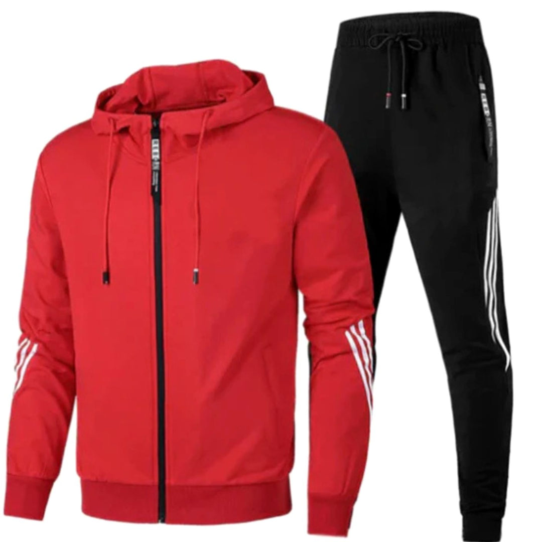 Herren Modernes Streetwear-Hoodie-Set Zweiteiliger Kapuzenjacke Jogginghose - Rot