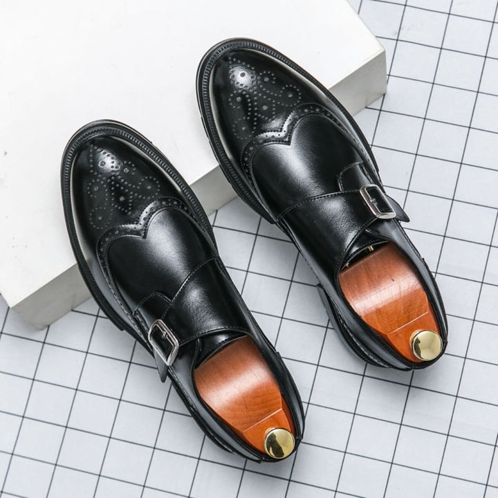 Herren Monk Strap Brogues Wingtip Business Schuhe - Black