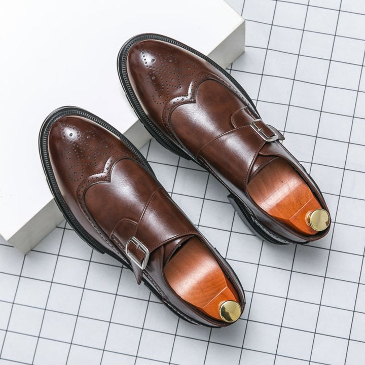 Herren Monk Strap Brogues Wingtip Business Schuhe - Brown