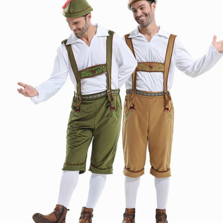 Herren Oktoberfest Kostüm Lederhose Träger Hemd Hut Set