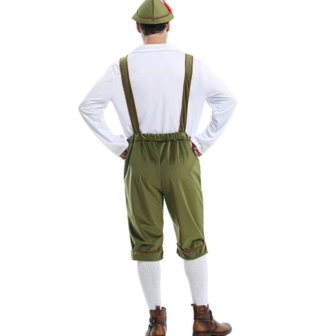 Herren Oktoberfest Kostüm Lederhose Träger Hemd Hut Set