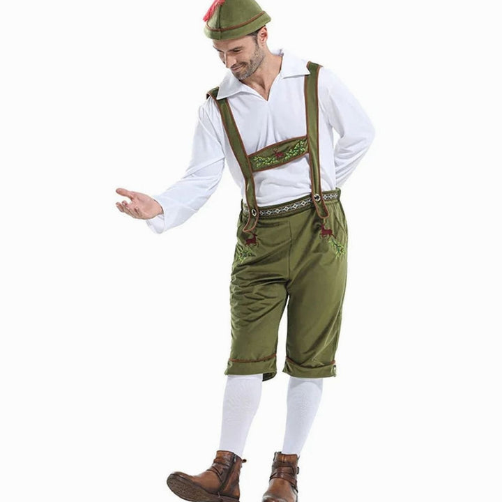 Herren Oktoberfest Kostüm Lederhose Träger Hemd Hut Set