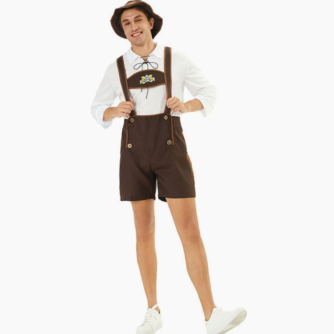 Herren Oktoberfest Lederhosen-Kostüm mit Hosenträgern Trachtenshorts