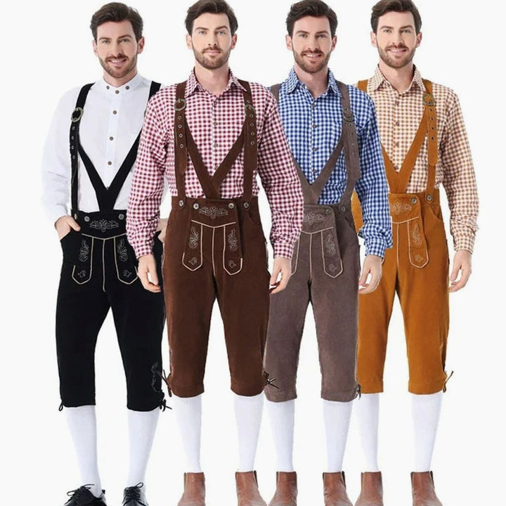 Herren Oktoberfest Trachten-Kostüm Set Lederhosen mit Karohemd