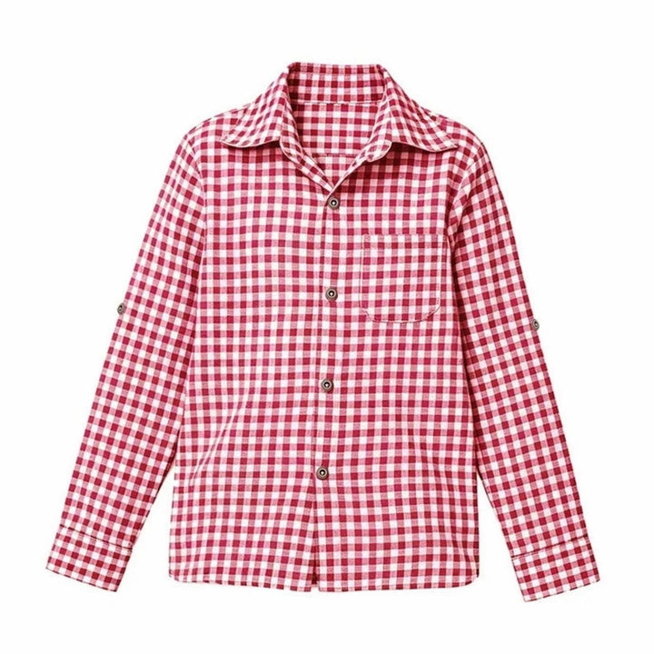 Herren Oktoberfest Trachten-Kostüm Set Lederhosen mit Karohemd - Hemd 03