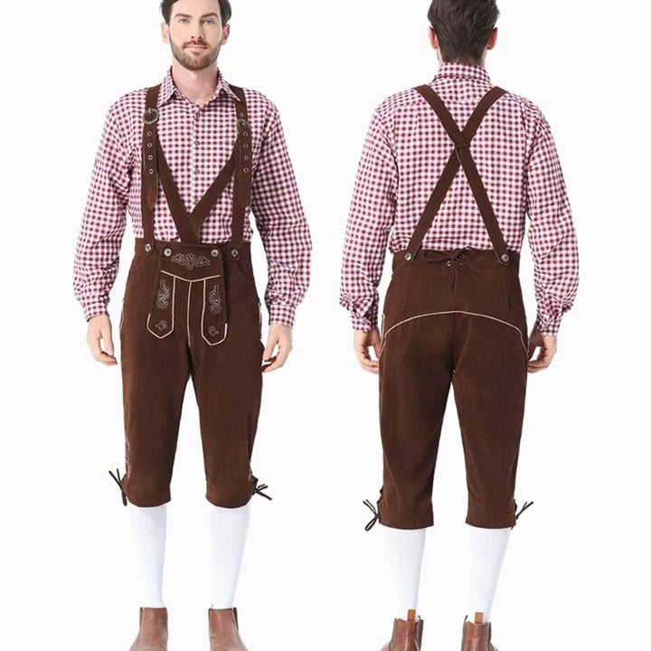 Herren Oktoberfest Trachten-Kostüm Set Lederhosen mit Karohemd