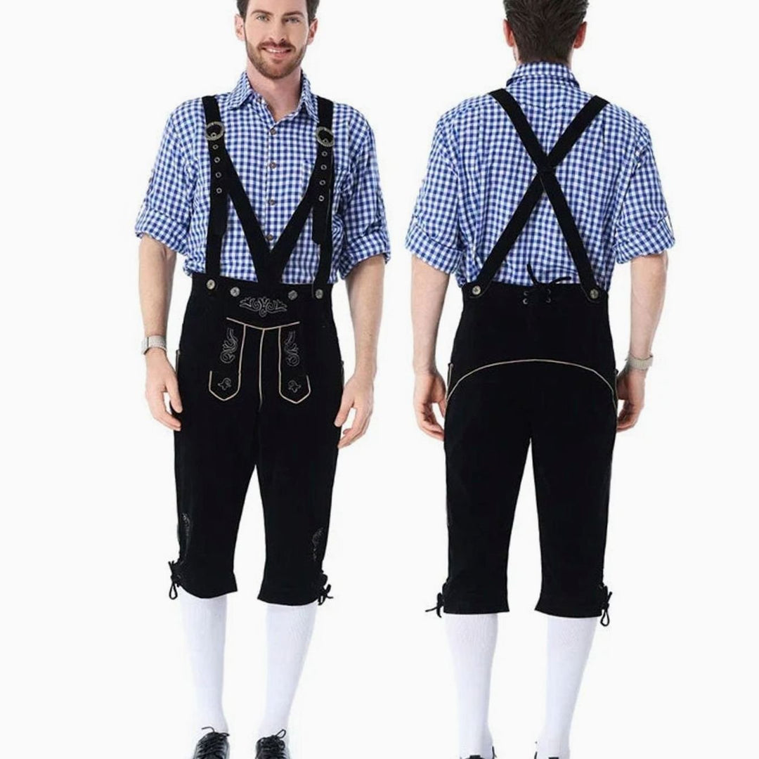 Herren Oktoberfest Trachten-Kostüm Set Lederhosen mit Karohemd