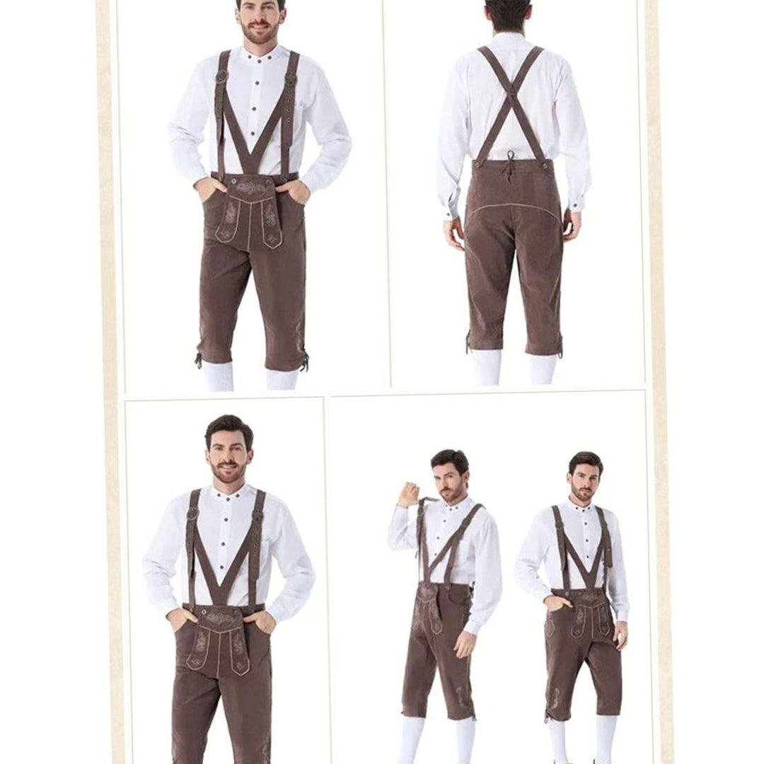 Herren Oktoberfest Trachten-Kostüm Set Lederhosen mit Karohemd