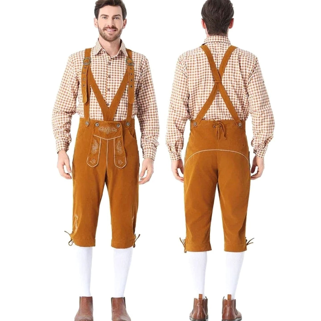 Herren Oktoberfest Trachten-Kostüm Set Lederhosen mit Karohemd