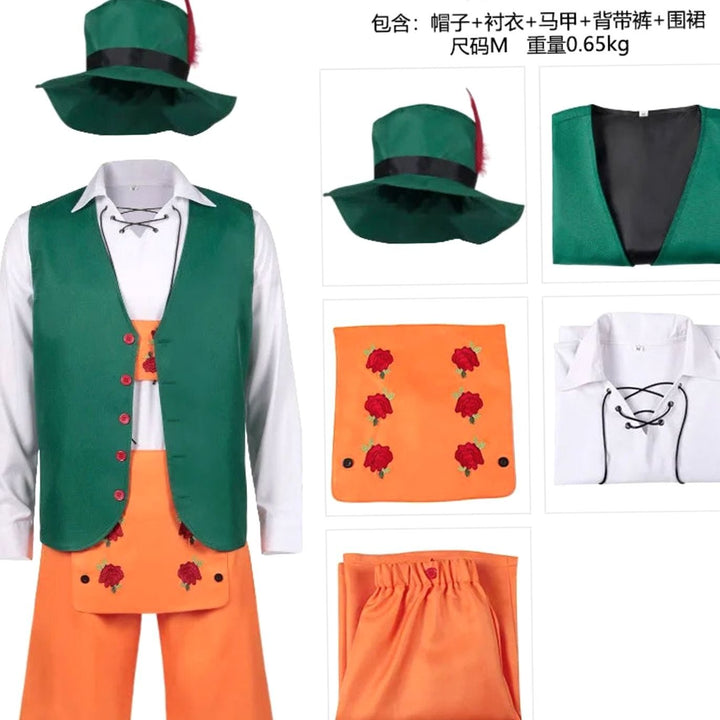 Herren Oktoberfest Trachtenkostüm Grün Orange 5-teiliges Set mit Hut