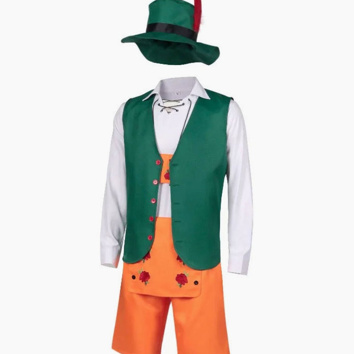 Herren Oktoberfest Trachtenkostüm Grün Orange 5-teiliges Set mit Hut
