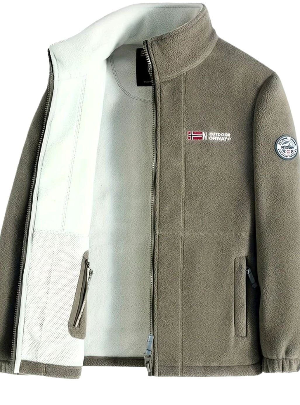 Herren Outdoor Fleece-Jacke mit Reißverschluss Stehkragen Wärmend - Beige