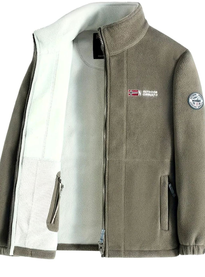 Herren Outdoor Fleece-Jacke mit Reißverschluss Stehkragen Wärmend - Beige