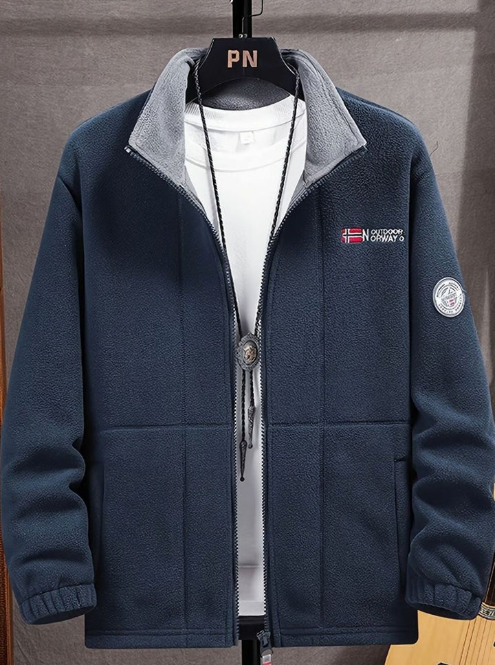 Herren Outdoor Fleece-Jacke mit Reißverschluss Stehkragen Wärmend