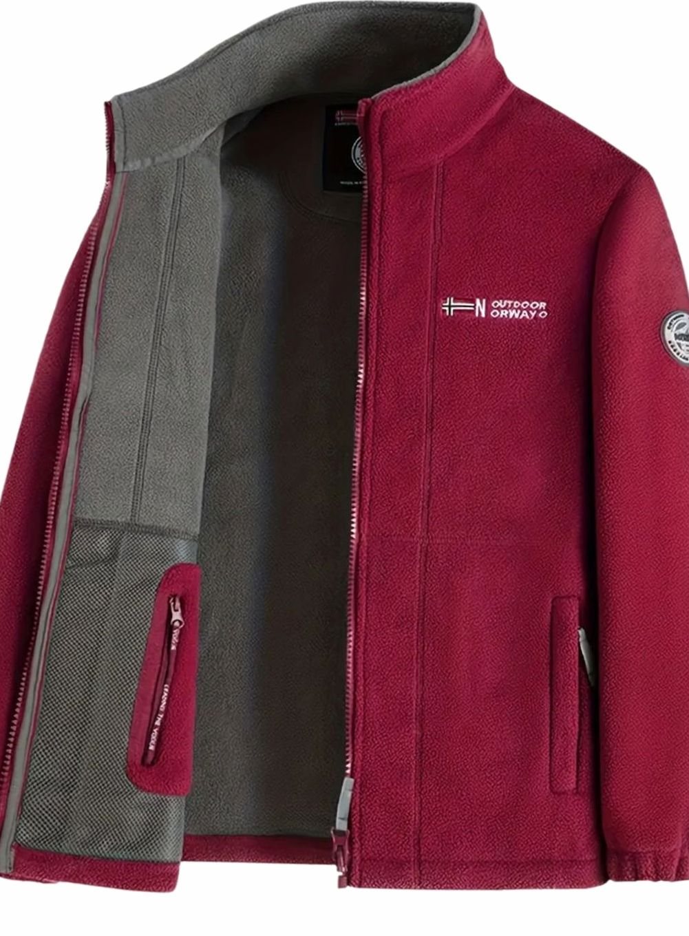 Herren Outdoor Fleece-Jacke mit Reißverschluss Stehkragen Wärmend - Rot