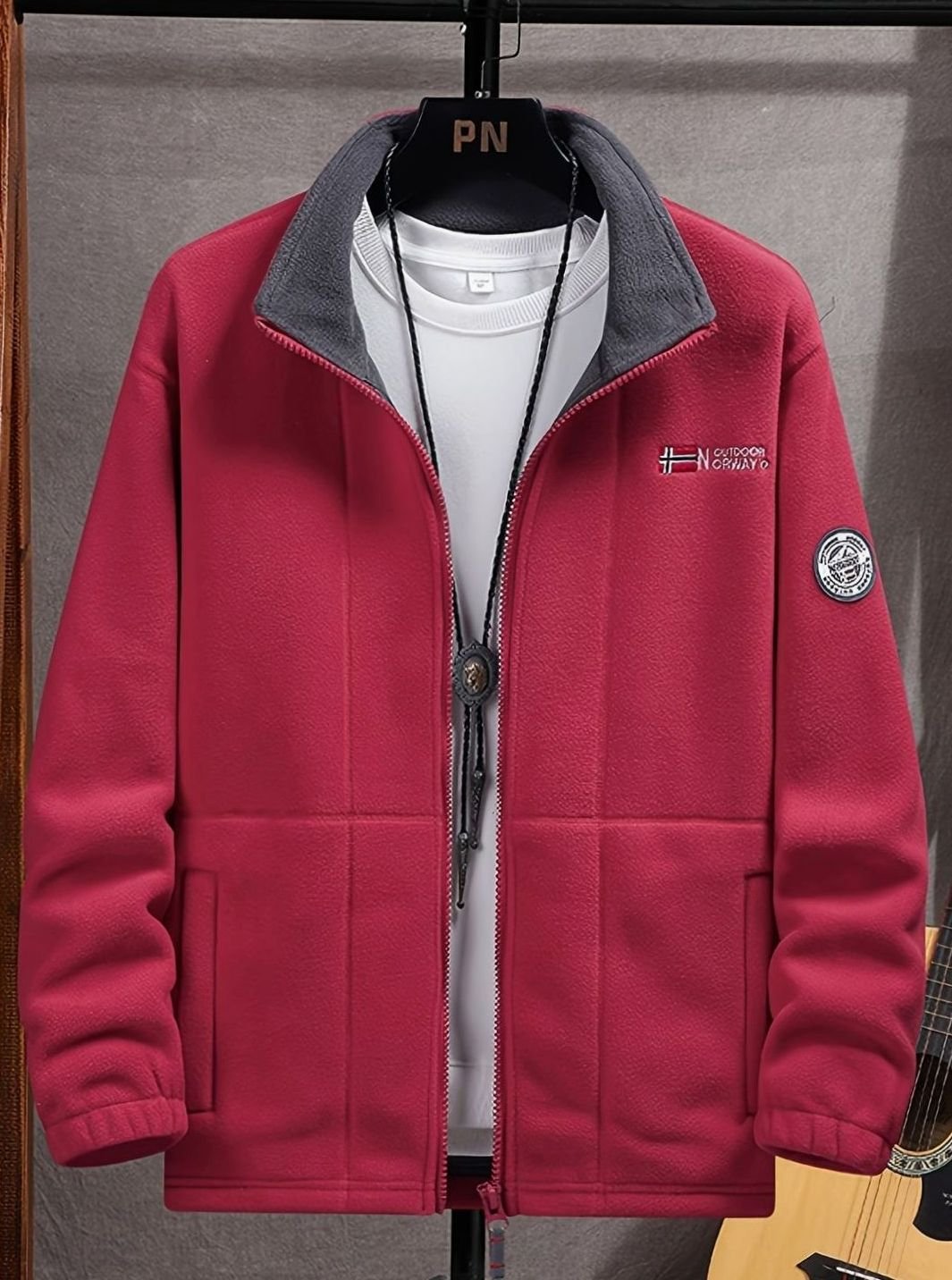 Herren Outdoor Fleece-Jacke mit Reißverschluss Stehkragen Wärmend