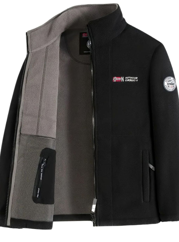 Herren Outdoor Fleece-Jacke mit Reißverschluss Stehkragen Wärmend - Schwarz