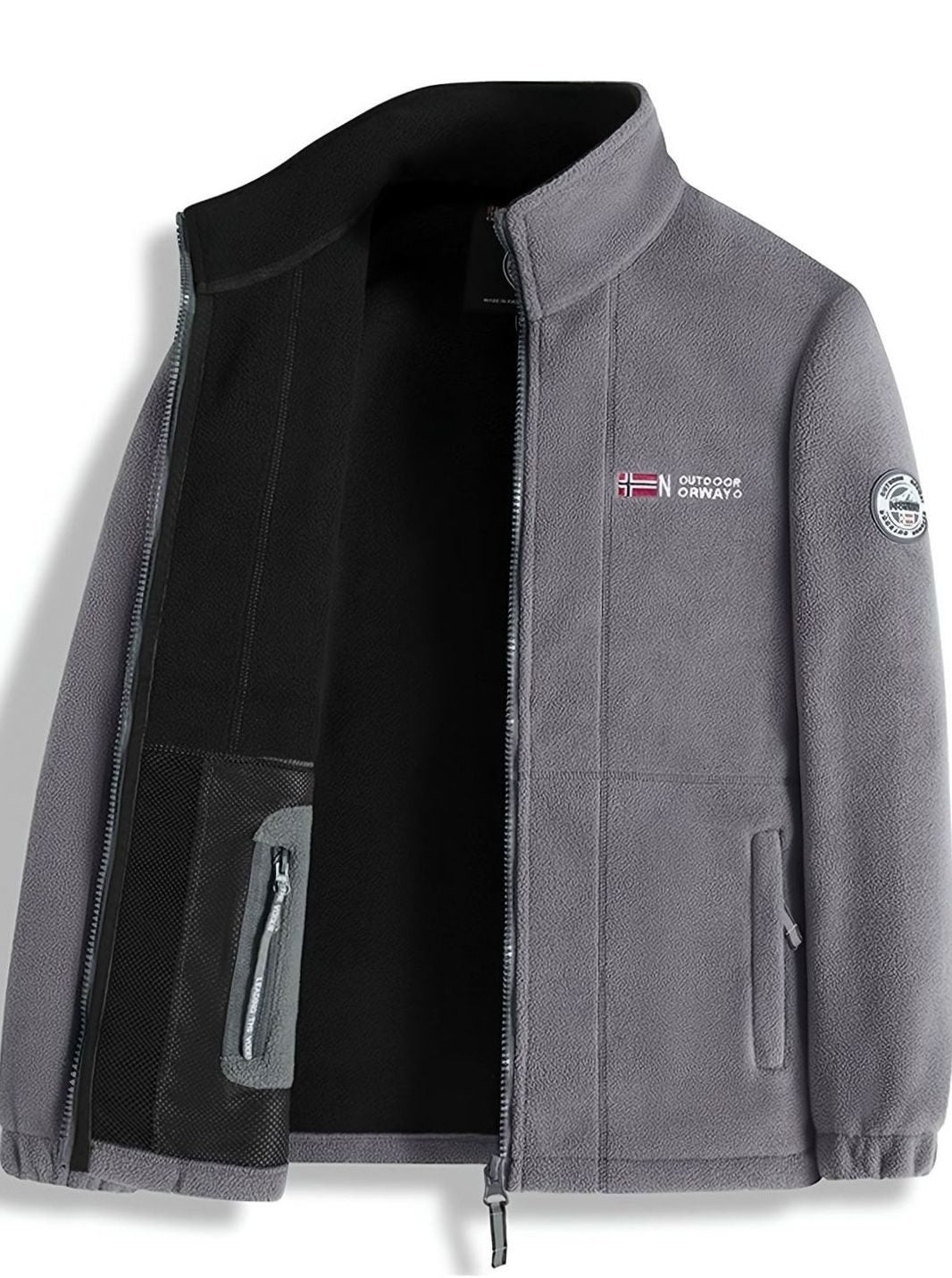 Herren Outdoor Fleece-Jacke mit Reißverschluss Stehkragen Wärmend - Grau
