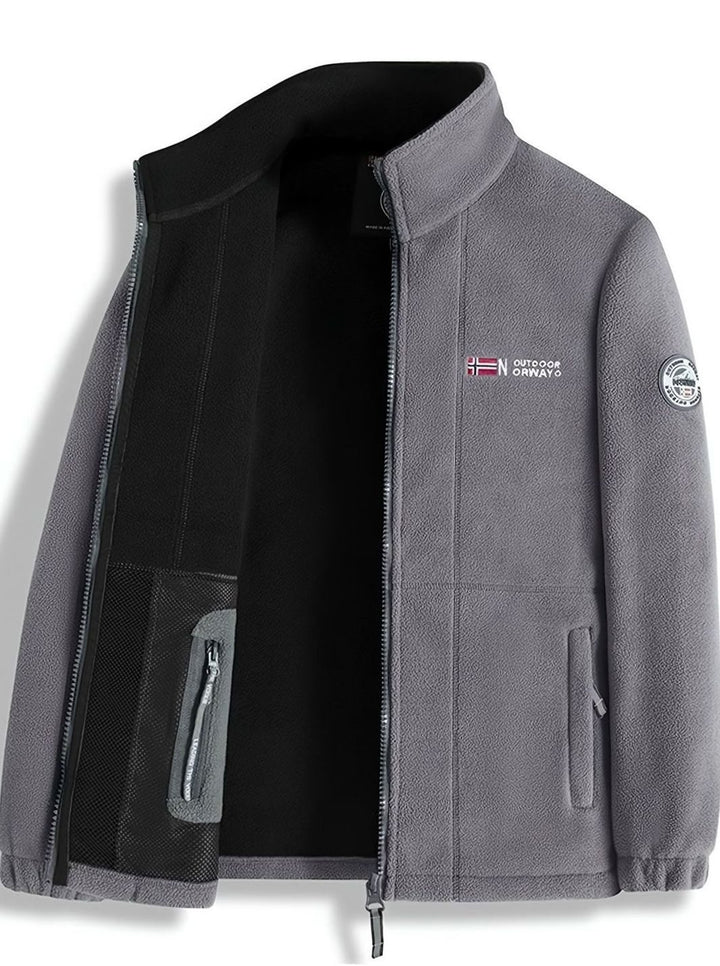 Herren Outdoor Fleece-Jacke mit Reißverschluss Stehkragen Wärmend - Grau