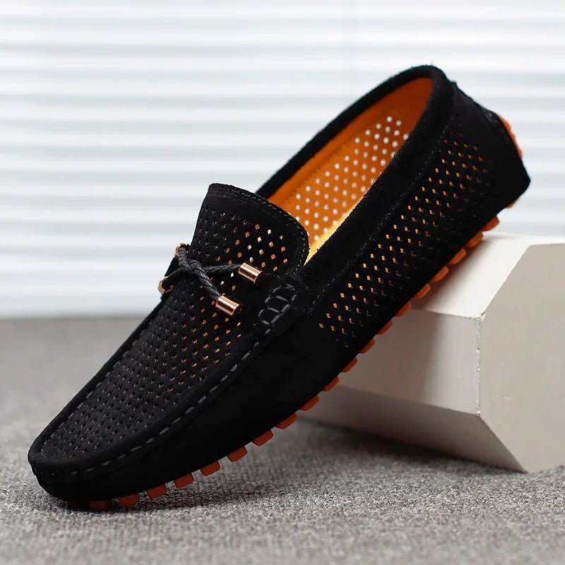 Herren Perforierte Wildleder Loafer Slip-On Mokassins - Schwarz