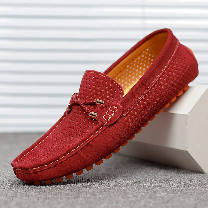 Herren Perforierte Wildleder Loafer Slip-On Mokassins - Rot