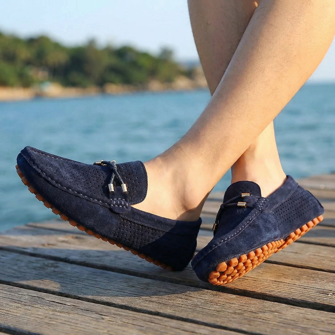 Herren Perforierte Wildleder Loafer Slip-On Mokassins