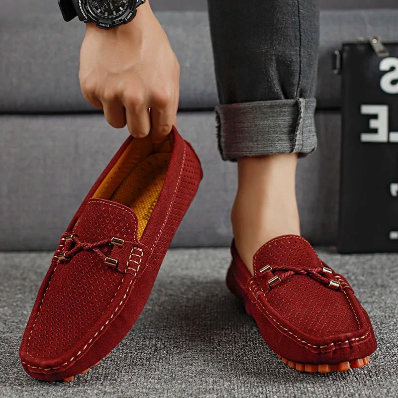 Herren Perforierte Wildleder Loafer Slip-On Mokassins