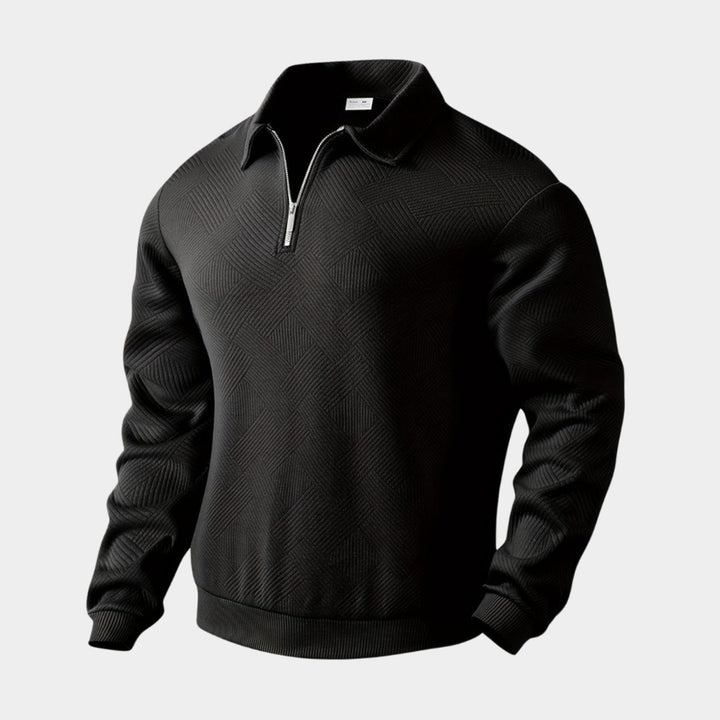 Herren Polo-Sweatshirt mit Reißverschluss Freizeitshirt Langarm - Schwarz