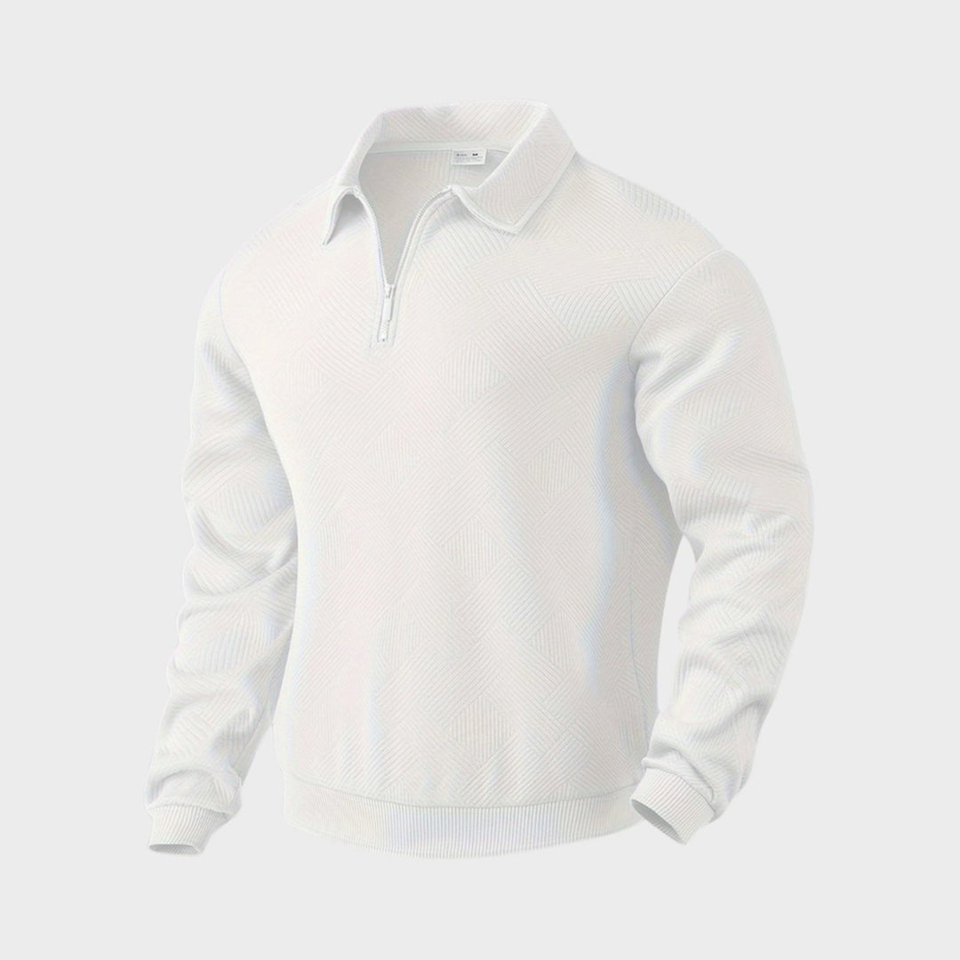 Herren Polo-Sweatshirt mit Reißverschluss Freizeitshirt Langarm - Weiß