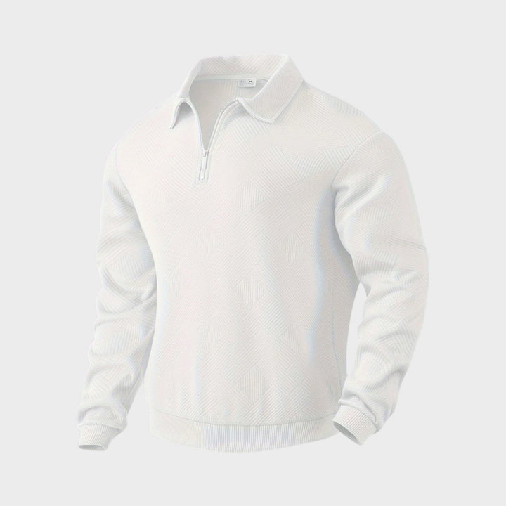 Herren Polo-Sweatshirt mit Reißverschluss Freizeitshirt Langarm - Weiß