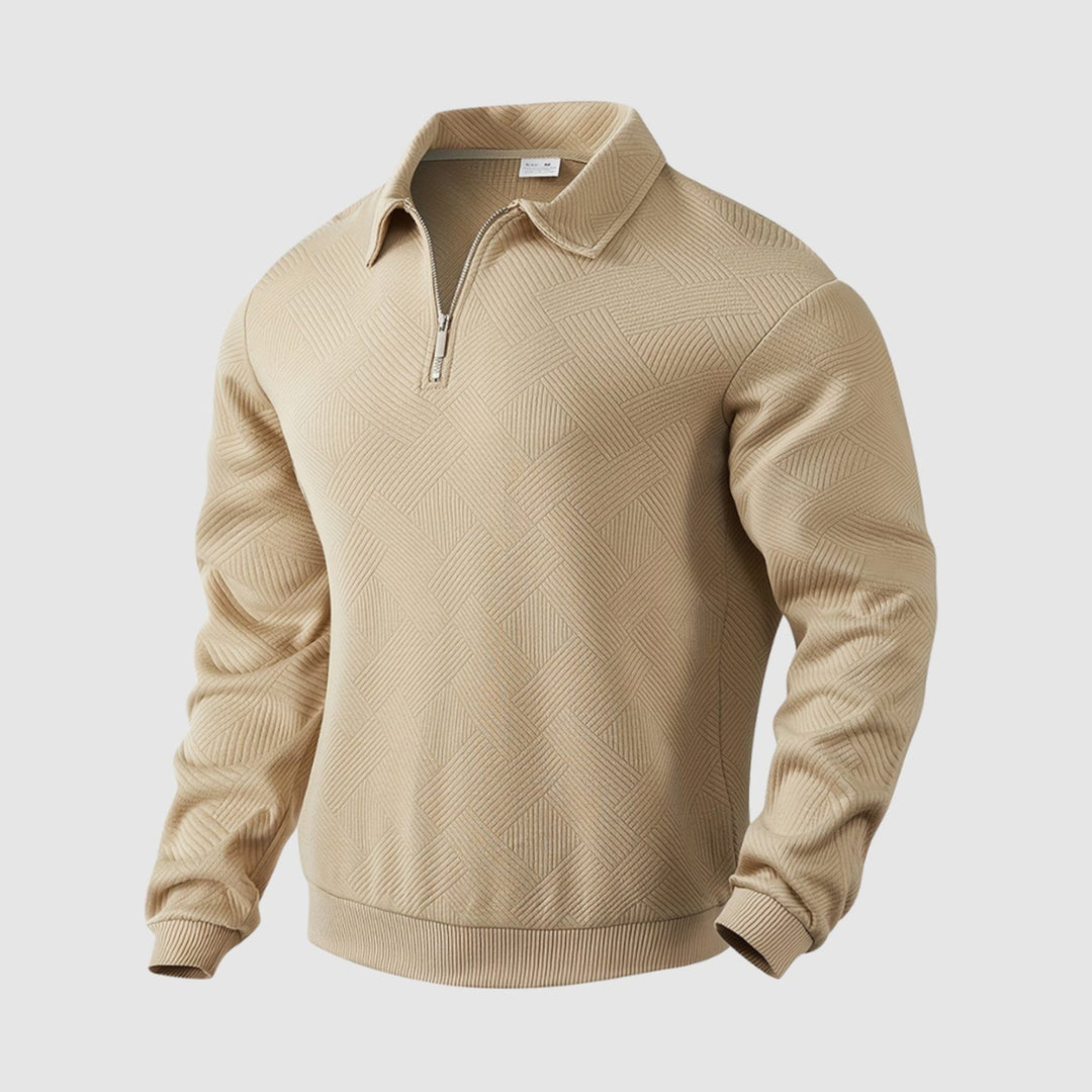 Herren Polo-Sweatshirt mit Reißverschluss Freizeitshirt Langarm - Khaki