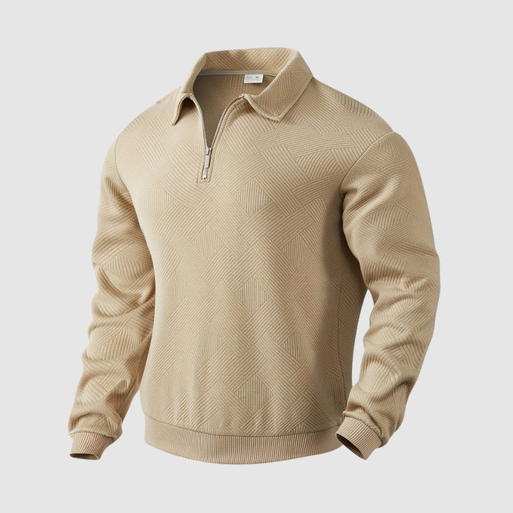 Herren Polo-Sweatshirt mit Reißverschluss Freizeitshirt Langarm - Khaki