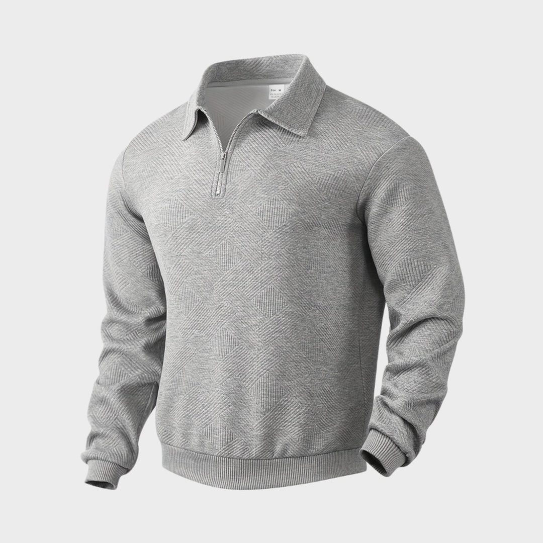 Herren Polo-Sweatshirt mit Reißverschluss Freizeitshirt Langarm - Grau
