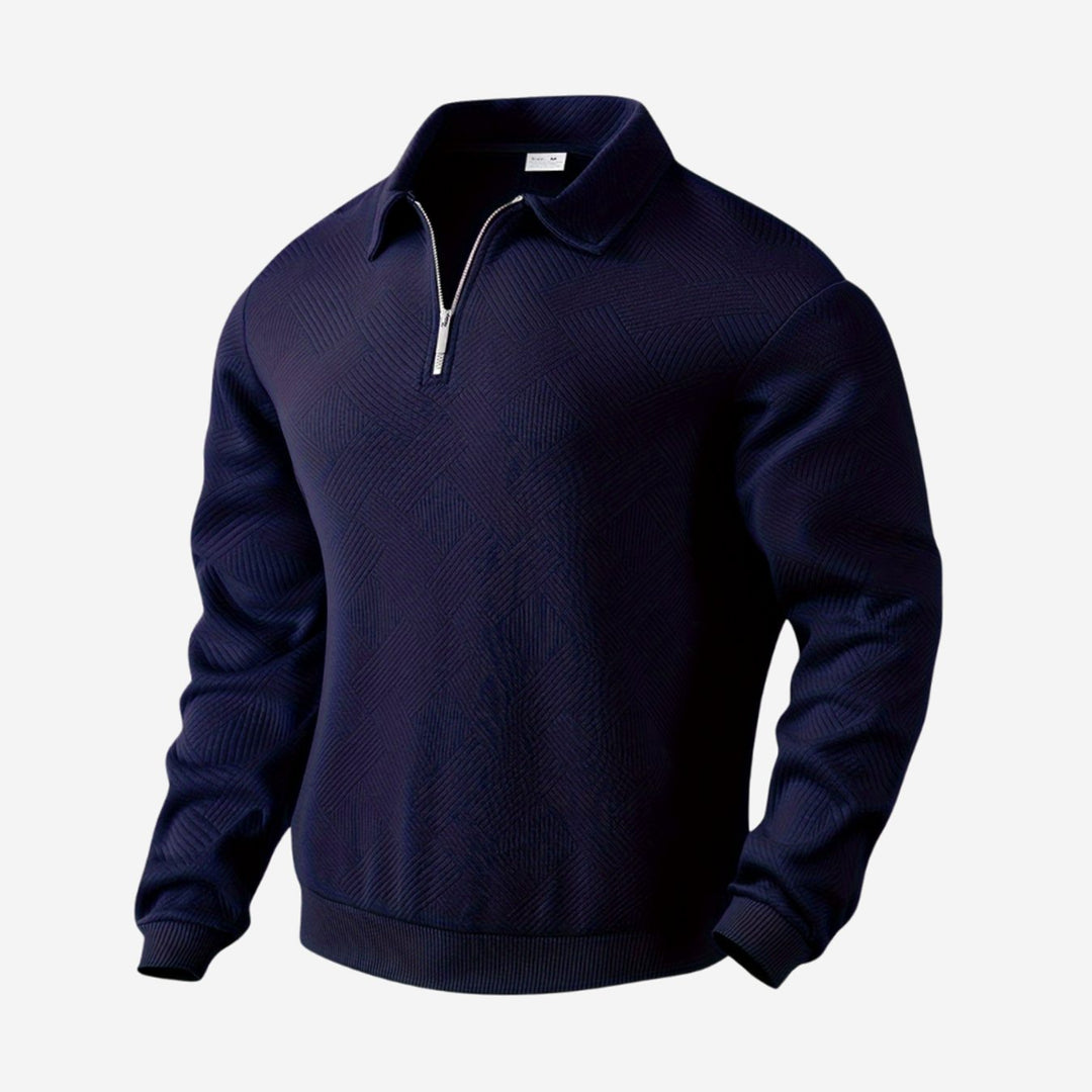 Herren Polo-Sweatshirt mit Reißverschluss Freizeitshirt Langarm - Marineblau