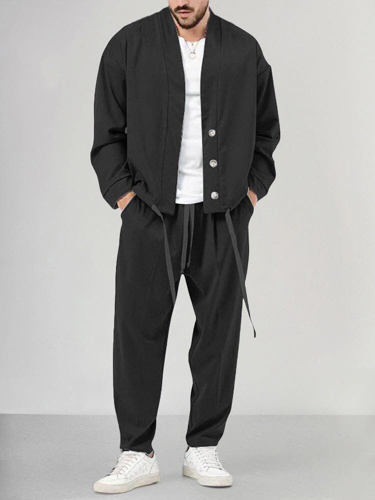 Herren Relaxed-Fit Two-Piece Set Loungewear Freizeitanzug - Black